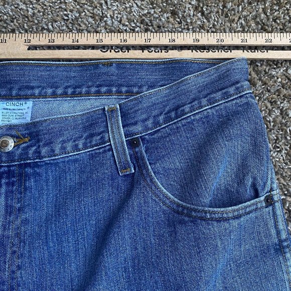 Cinch Jeans Men 42 Blue Straight Green Label 100% Cotton Denim Relaxed Fit 42X36 - Picture 9 of 12